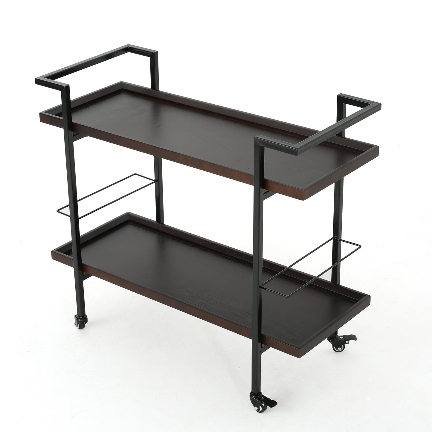Modern Industrial Rolling Bar Cart With Wood Shelves