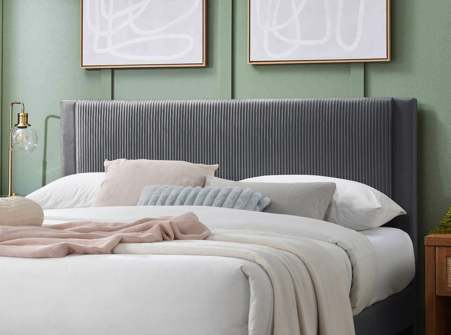 Modern Charcoal Corduroy Upholstered Queen Size Platform Bed with Storage Drawer