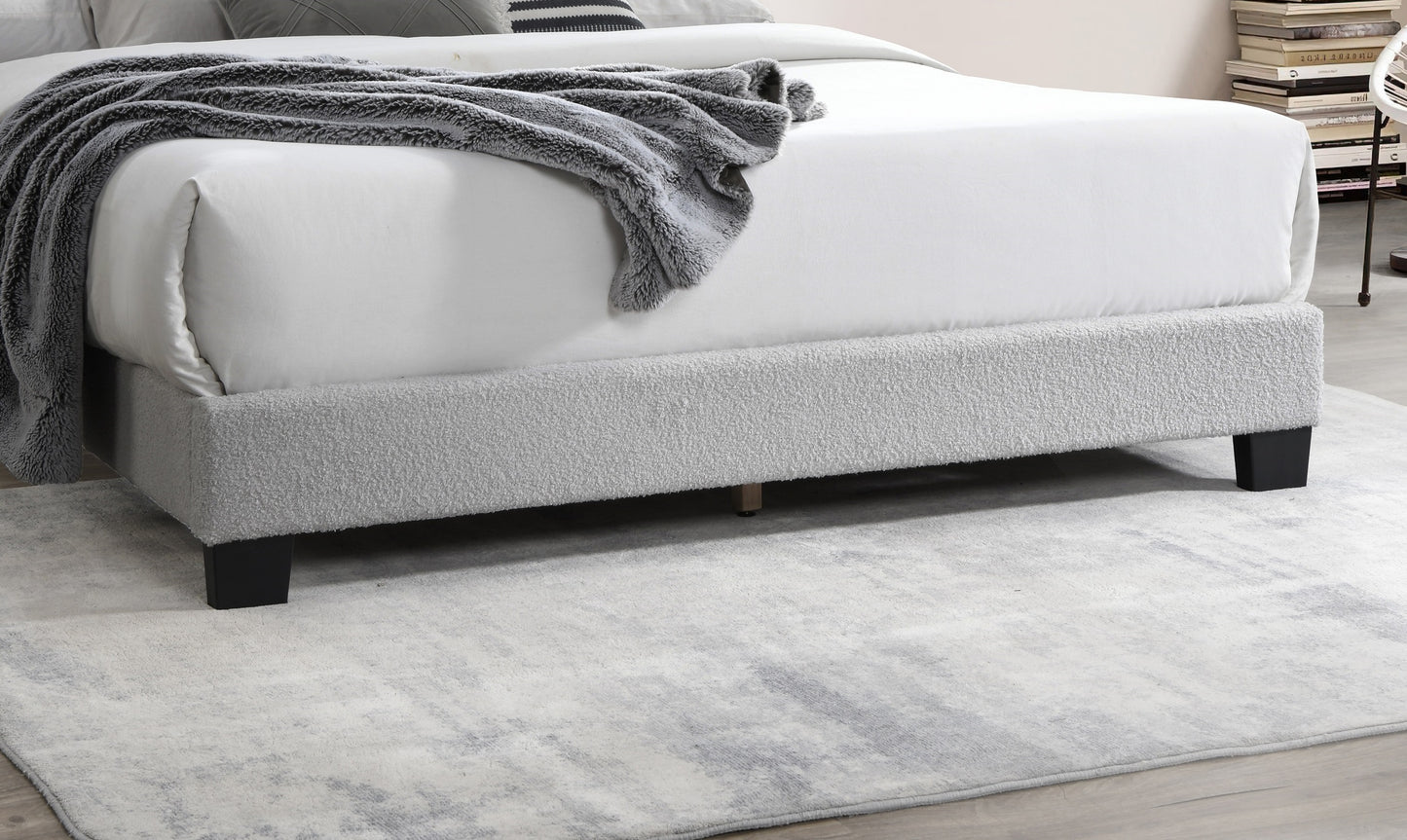 Elegant Light Gray Wool Upholstered Queen Bed with LED Channel Tufted Headboard