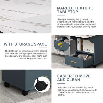39.4 Inch Rolling Folding Dining Table With Storage Drawers