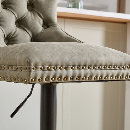 Aged Retro PU Swivel Bar Stools Adjustable Olive Green 2 Pack