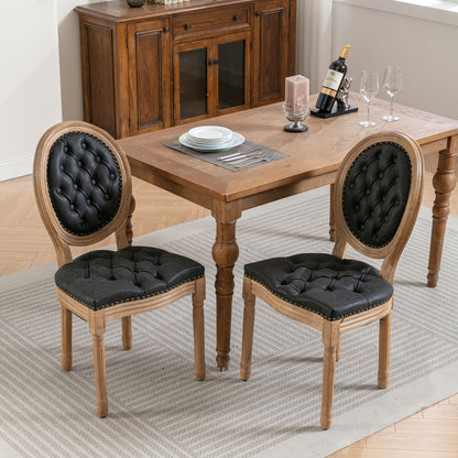 French Style Solid Wood Frame Dining Chairs Set of 2 with PU Leather, Nailhead Trim, Rubberwood, Black