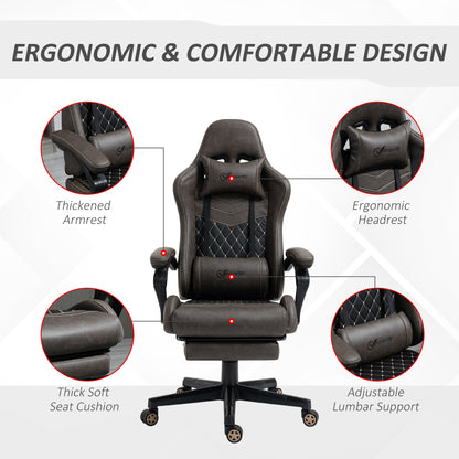 Vinsetto High-Back Racing Gaming Chair with Footrest - Ergonomic PU Leather Office Gamer Seat in Brown