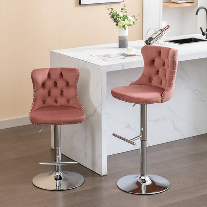 Swivel Velvet Barstools Adjustable 25 To 33 Pink Set Of 2