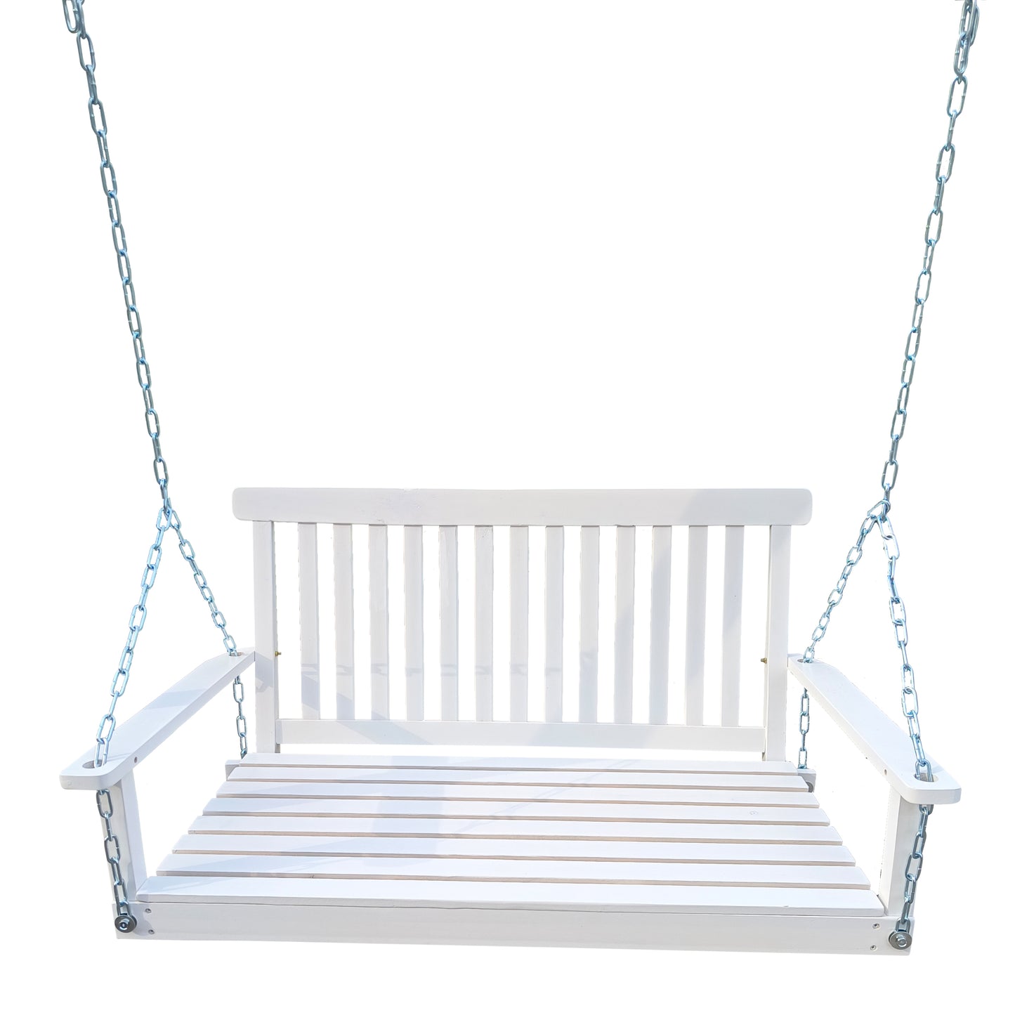 Solid Wood Porch Swing With Armrests And Chains For Outdoor Patio 47 In Long 28 In Wide 23 In High White