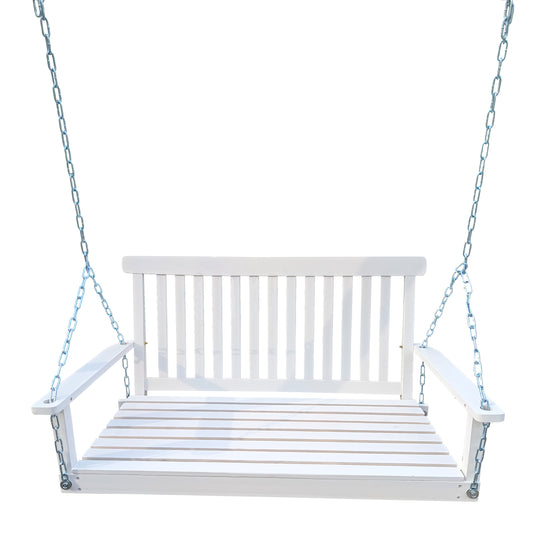 Solid Wood Porch Swing With Armrests And Chains For Outdoor Patio 47 In Long 28 In Wide 23 In High White