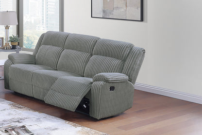 3-Seater Corduroy Recliner Sofa, Plush Cushions, Modern Living Room Couch, Easy Manual Recline, Smoke