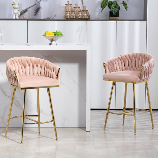 26 Inch Bar Stools Set Of 2 Pink Velvet Golden Base Premium