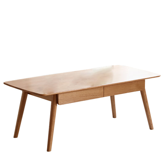 Solid Oak Coffee Table with Two Drawers, 120 x 56 cm, 45 cm High, Easy Assembly, Natural