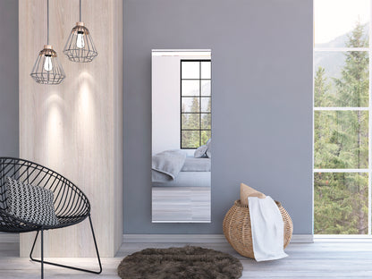 Montauk Modern 5-Shelf Wall-Mounted Shoe Organizer with Full-Length Mirror in Light Grey