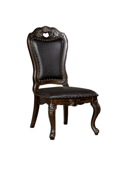 Set of 2 Solid Wood Dining Chairs with Leatherette Seats, Traditional Cabriole Legs, Nailhead Trim Walnut