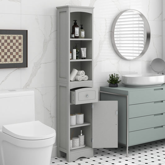 Elegant Grey Freestanding Bathroom Storage Cabinet with Drawer and Adjustable Shelves