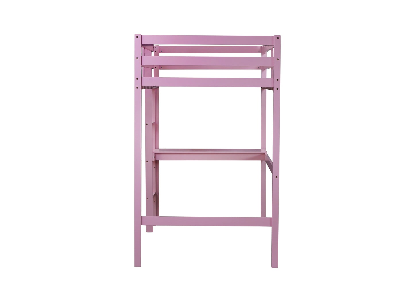 Pink Twin High Loft Bed with Built-in Desk and Safety Guardrails - Rubber Wood Design