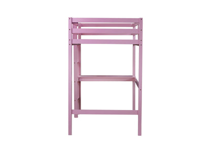 Pink Twin High Loft Bed with Built-in Desk and Safety Guardrails - Rubber Wood Design