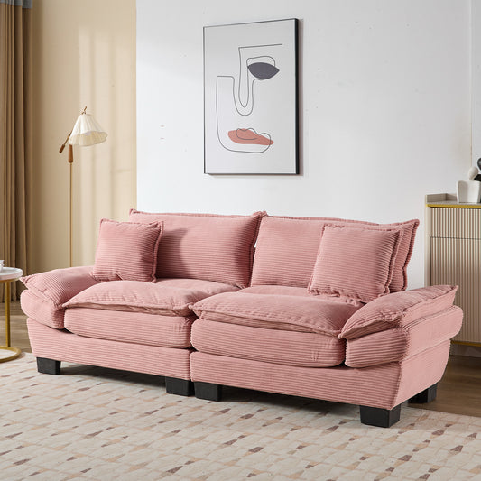 84-Inch Corduroy Sofa Sleeper, 23-Inch Deep Seat, 2 Pillows, Living Room/Office, Pink