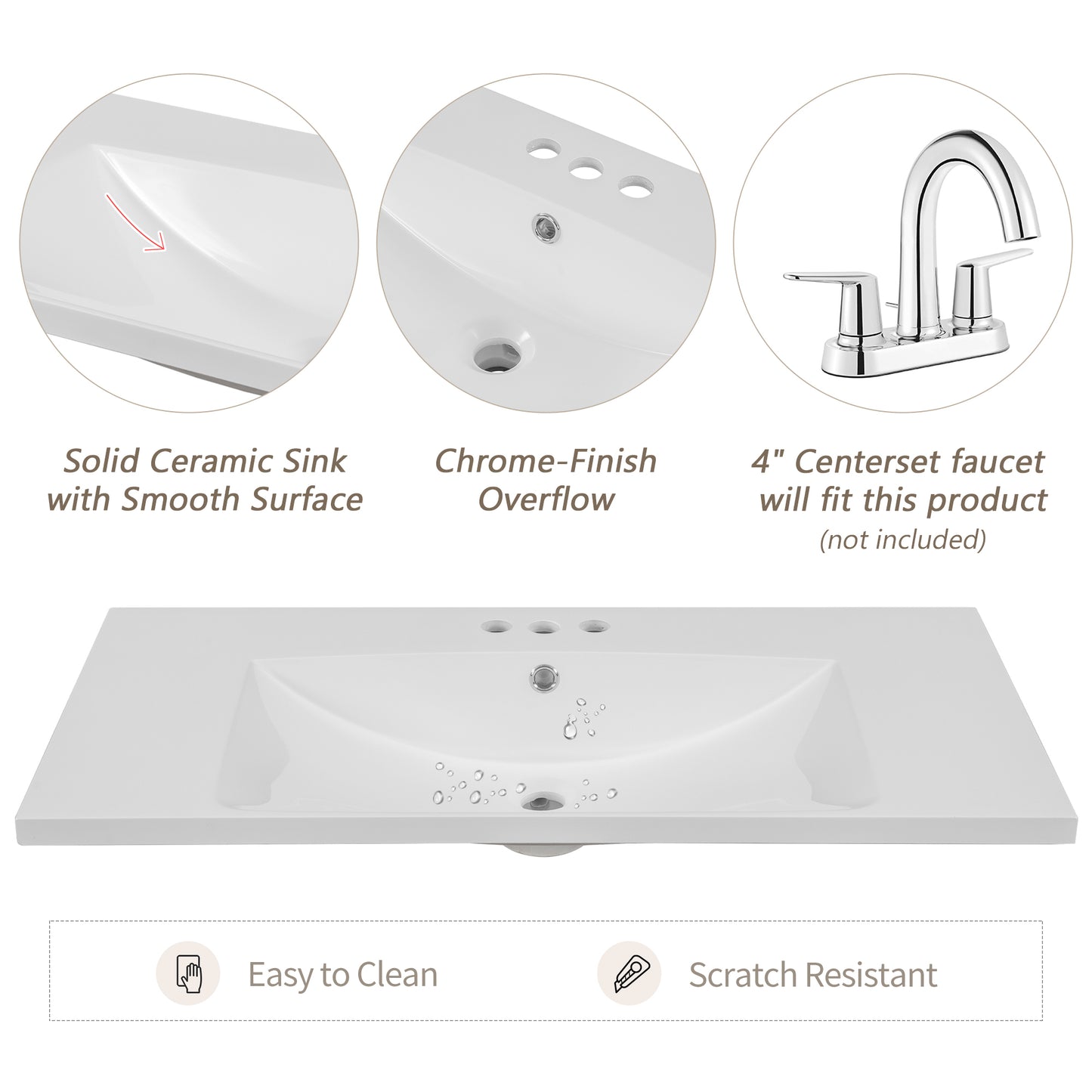 36-Inch Grey Bathroom Vanity Set with Ceramic Sink and Storage Drawers