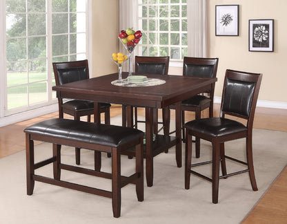 Counter Height Dining Table With Lazy Susan Brown Finish
