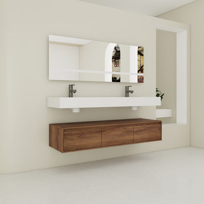 Contemporary 60-Inch Wall-Mounted Bathroom Vanity with Dual Resin Sinks, Soft-Close Drawers, and Floating Design