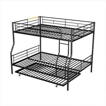 Stylish Black Full XL Over Queen Metal Bunk Bed with Trundle for Optimal Space Utilization
