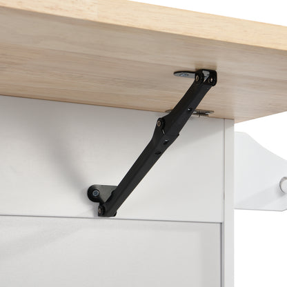 Rustic White Farmhouse Kitchen Island Set with Drop Leaf, 2 Stools, and Ample Storage