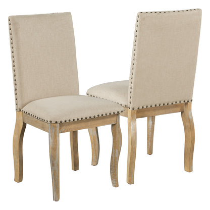 Set of 4 Solid Wood Dining Chairs with Upholstered Fabric, Nailhead, 250 LB Capacity, Natural Wood Wash