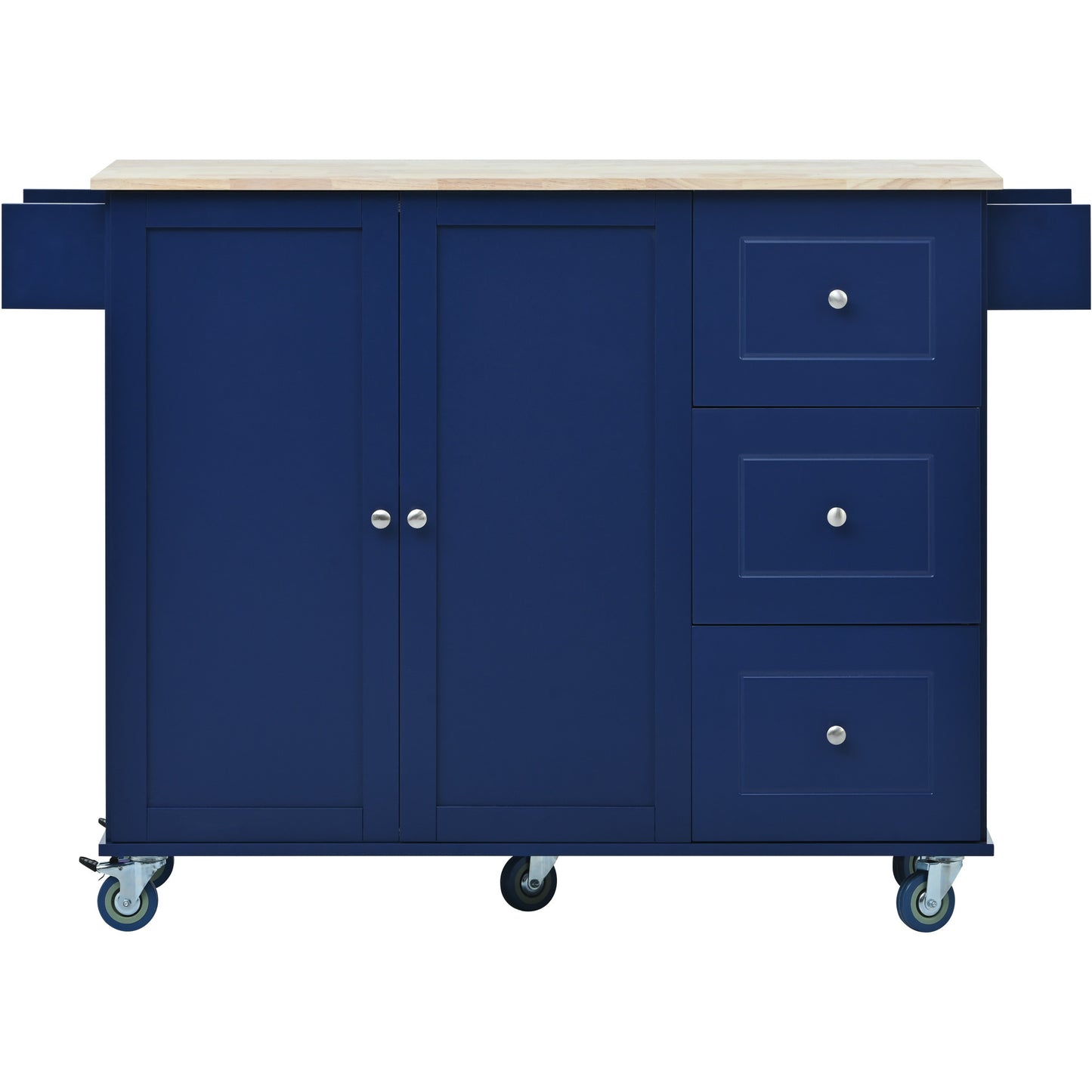 Versatile Rolling Kitchen Cart with Drop Leaf - Sturdy Solid Wood Top, Locking Wheels & Ample Storage (Dark Blue)