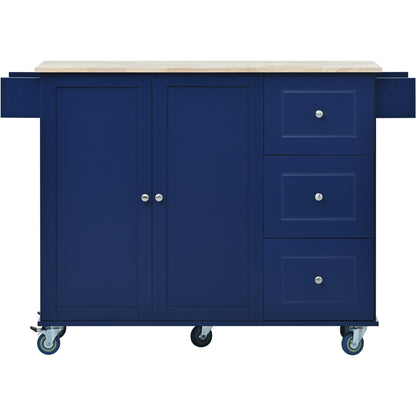 Versatile Rolling Kitchen Cart with Drop Leaf - Sturdy Solid Wood Top, Locking Wheels & Ample Storage (Dark Blue)