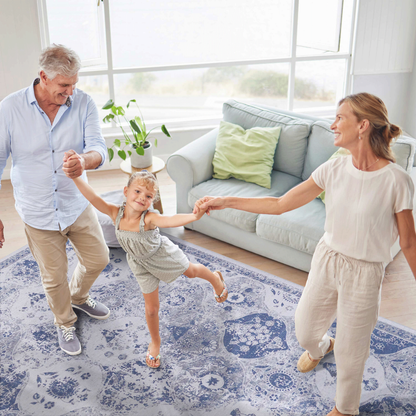 8x10 Area Rug, Machine-Washable, Low-Pile Chenille, Non-Slip Backing, Foldable, Kid & Pet Friendly - Blue