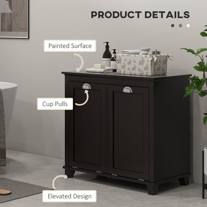 Modern Black Dual Compartment Laundry Hamper Cabinet with Tilt-Out Design for Bathroom Storage