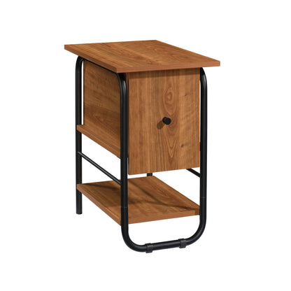 End/Side Table with Storage and Adjustable Shelf, Shaker Style, Engineered Wood/Metal, Natural Cherry finish