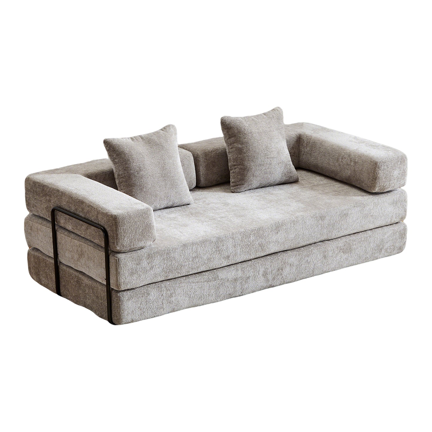 Convertible Floor Sofa Bed with Pillow Back, 3-Seat Futon, Chenille Upholstery Sleeper Light Grey