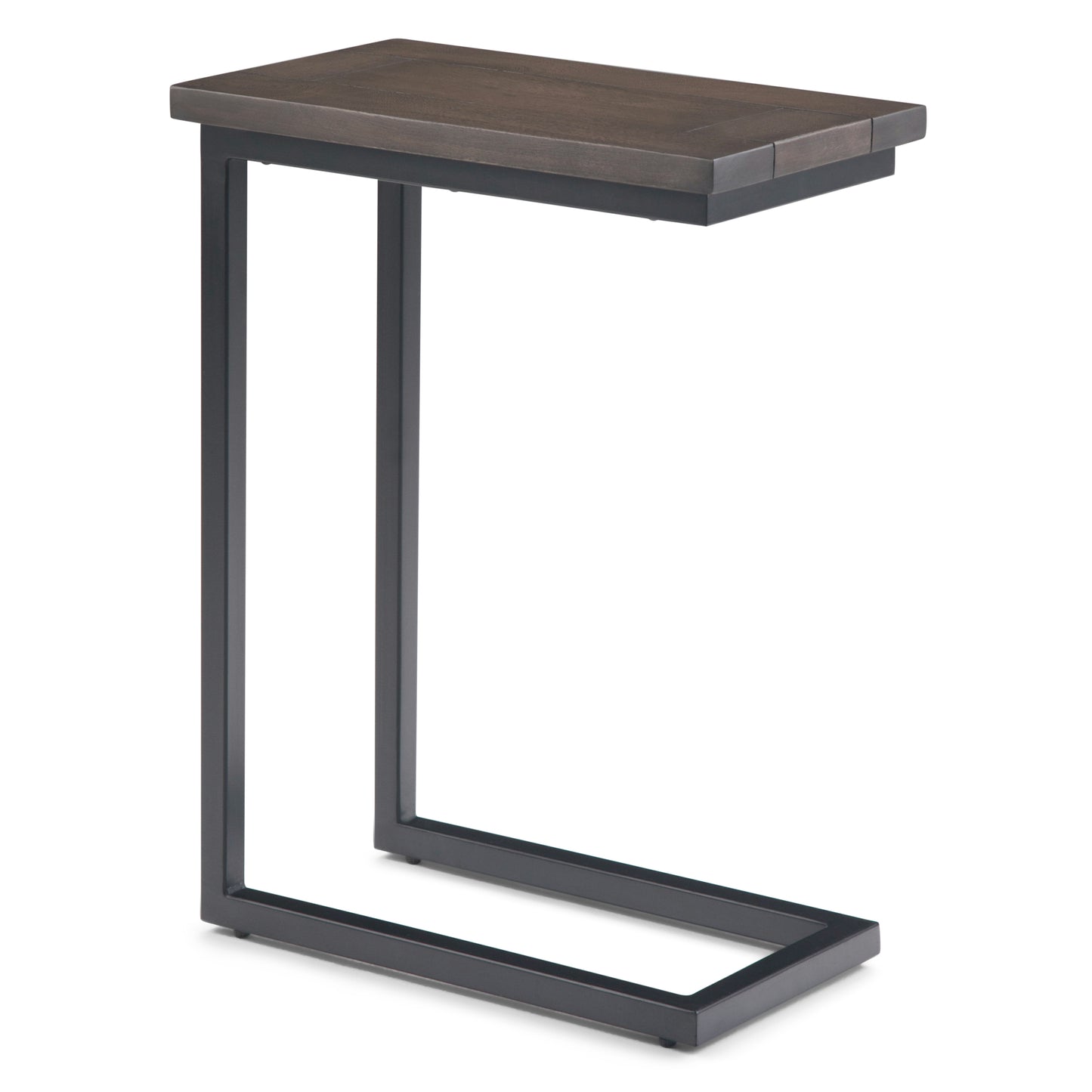 C-Shape Mango Wood Side Table with Black Metal Base, 18 x 10 x 24 in, End Table, Walnut Brown