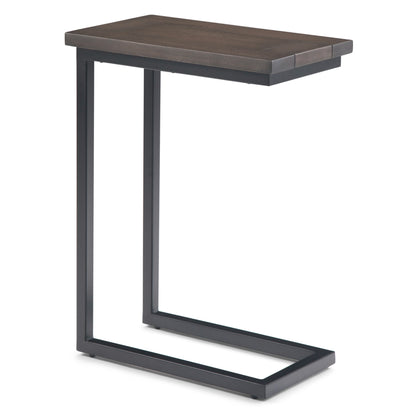 C-Shape Mango Wood Side Table with Black Metal Base, 18 x 10 x 24 in, End Table, Walnut Brown