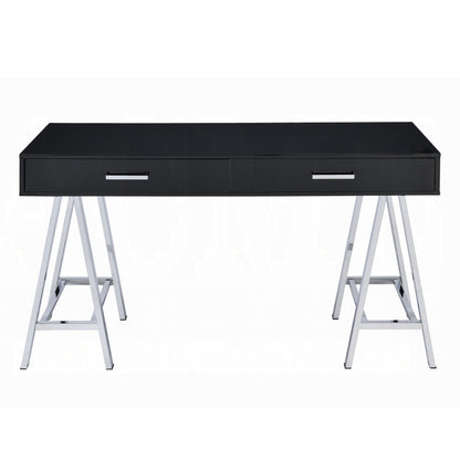 Sleek Black and Chrome Modern Writing Desk with Two Drawers