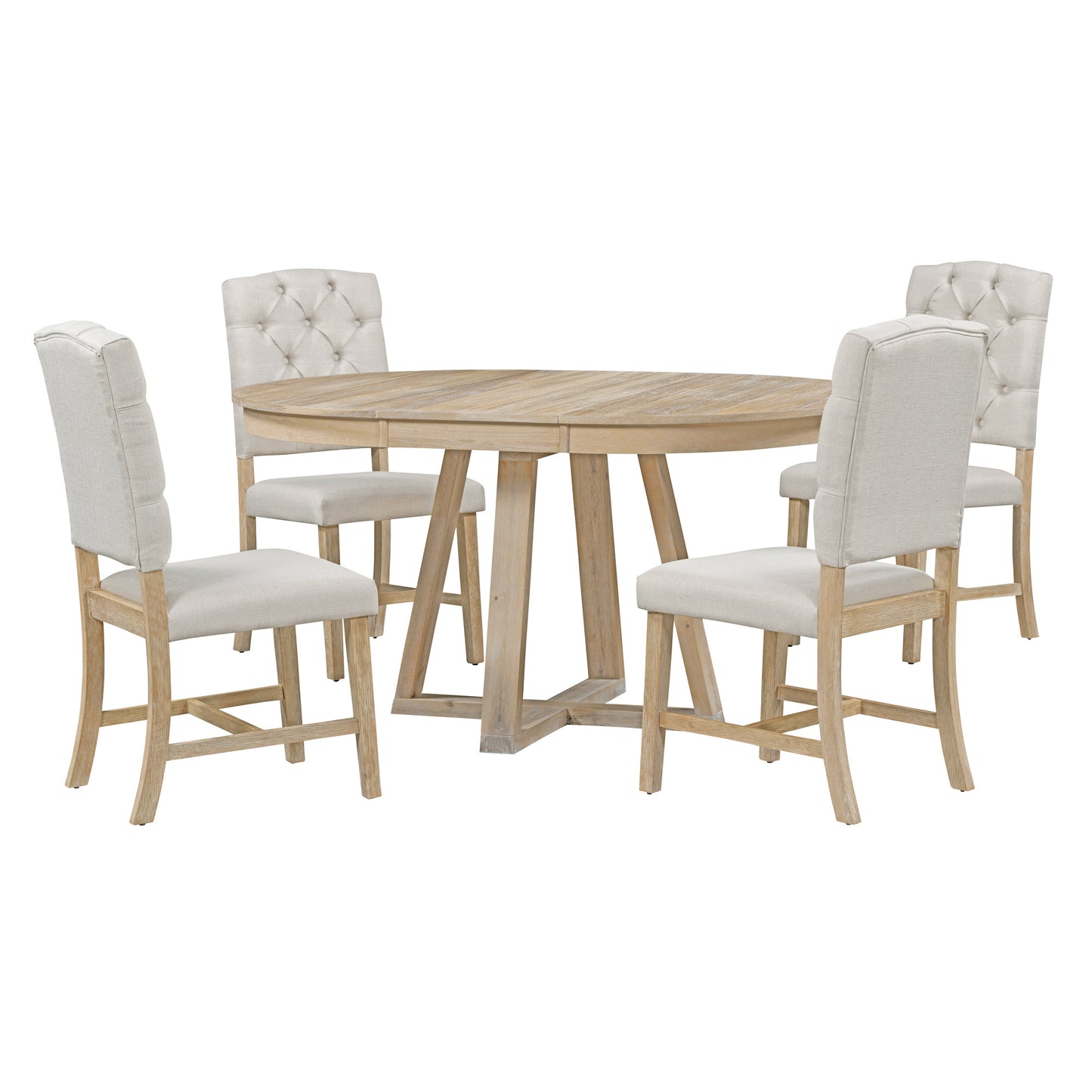 Retro 5 Piece Round Dining Set With 16In Leaf Chairs Natural