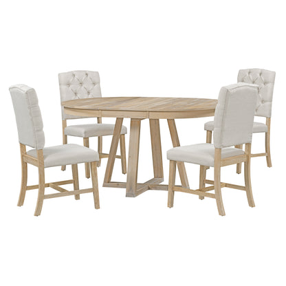 Retro 5 Piece Round Dining Set With 16In Leaf Chairs Natural
