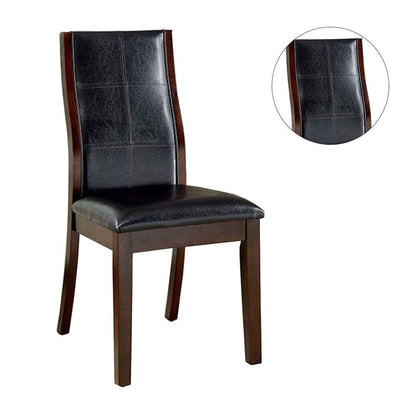 2-Piece Transitional Dining Chairs - Solid Wood, Curved Back, Padded Leatherette, Brown Cherry