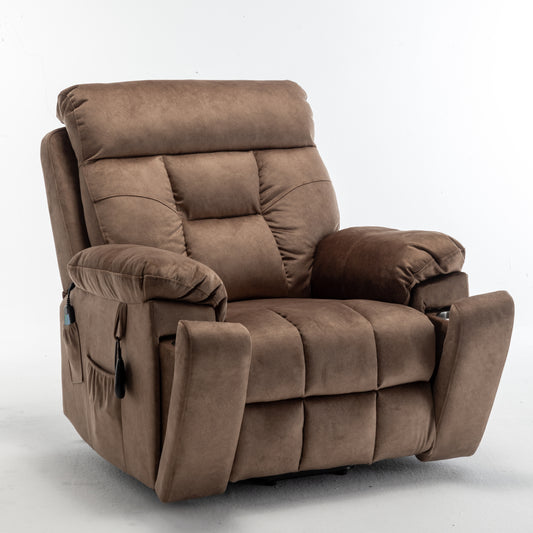 Power Electric Lift Chair Recliner with Massage for Elderly, 26in Wide Seat, Velvet, Antique Brown