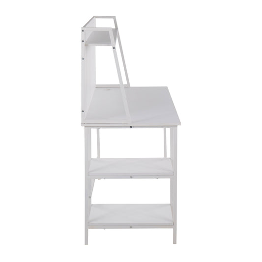 LumiSource Geo Shelf Modern Office Desk in White Wood and Steel