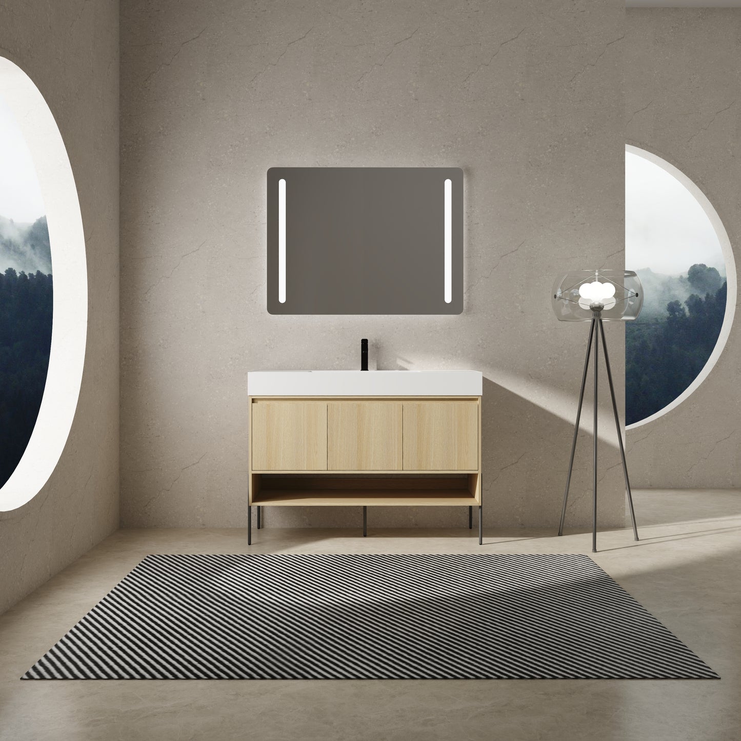 Modern Oak 48" Bathroom Vanity Set with Single Resin Sink and 3-Door Storage Cabinet