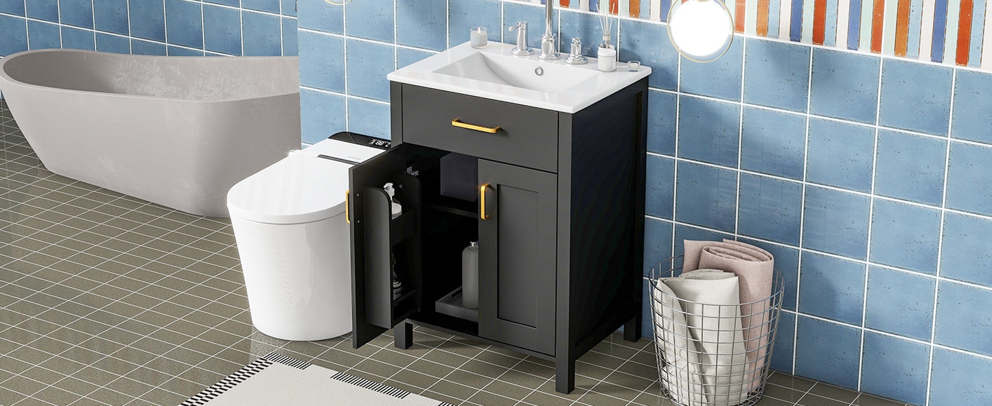 Compact 24" Luxurious Bathroom Vanity Combo with Ceramic Sink and Soft Close Doors