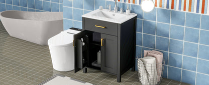 Compact 24" Luxurious Bathroom Vanity Combo with Ceramic Sink and Soft Close Doors