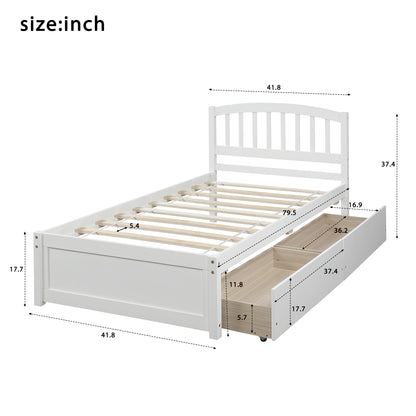 Elegant White Twin Platform Bed with Storage Drawers and Headboard