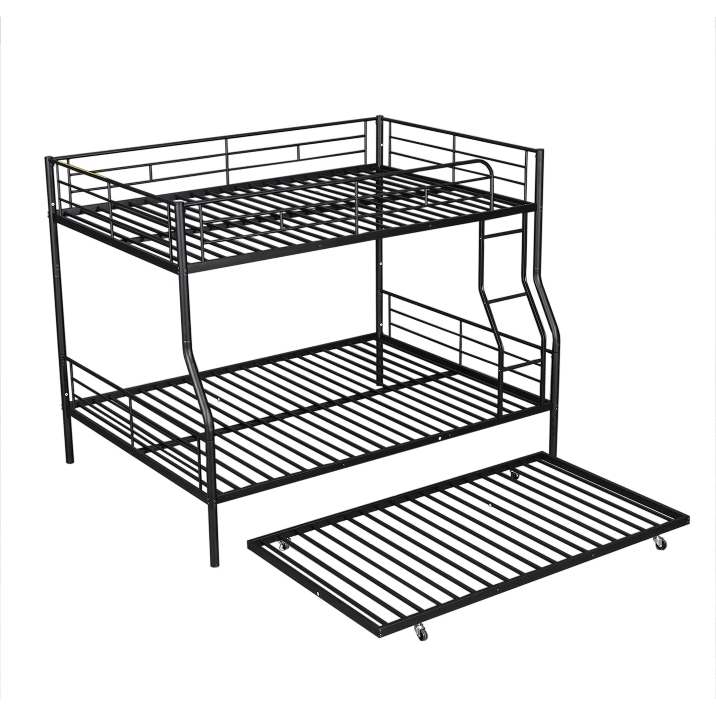 Stylish Black Full XL Over Queen Metal Bunk Bed with Trundle for Optimal Space Utilization