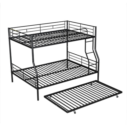 Stylish Black Full XL Over Queen Metal Bunk Bed with Trundle for Optimal Space Utilization