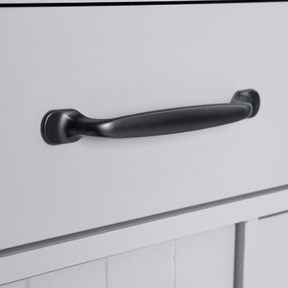 Grey Rolling Kitchen Island with Drop Leaf and Trash Can Storage, Spice Rack, Towel Rack, and Adjustable Shelves