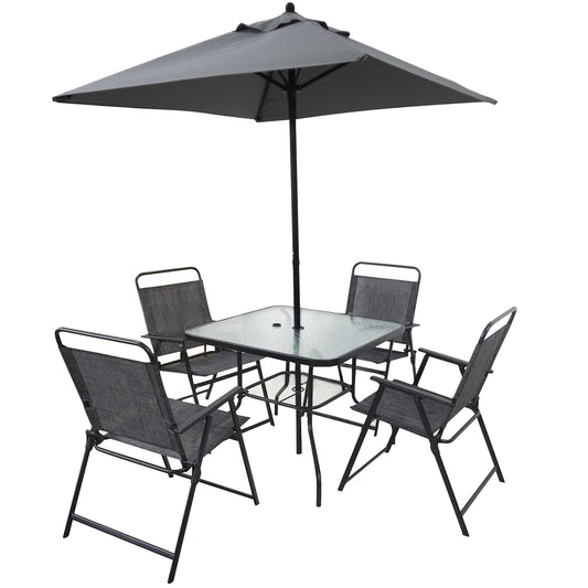 4-Person Outdoor Dining Set: Steel Table & Chairs with Umbrella, Rust-Resistant for Garden/Patio Grey
