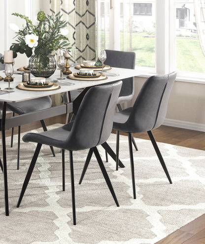 Set of 2 Modern Faux Leather Dining Chairs with Black Metal Legs, Easy Assembly, Dining Kitchen, Gray