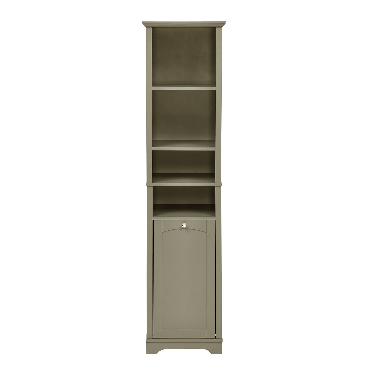64-Inch Slim Bathroom Storage Cabinet with Adjustable Shelves and Hidden Laundry Hamper, Grey Finish for Small Spaces