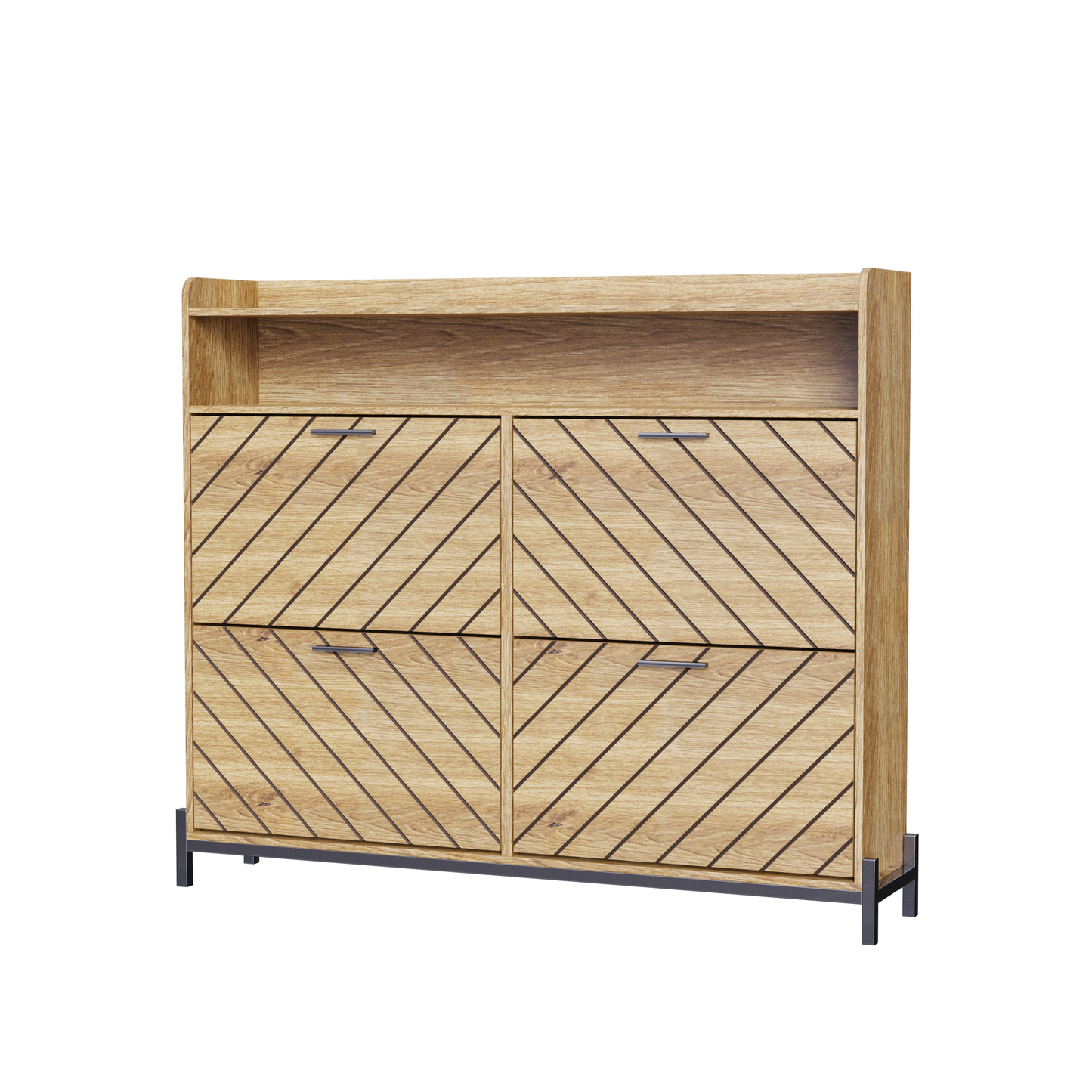 Modern Rustic Shoe Storage Cabinet with Flip Drawers